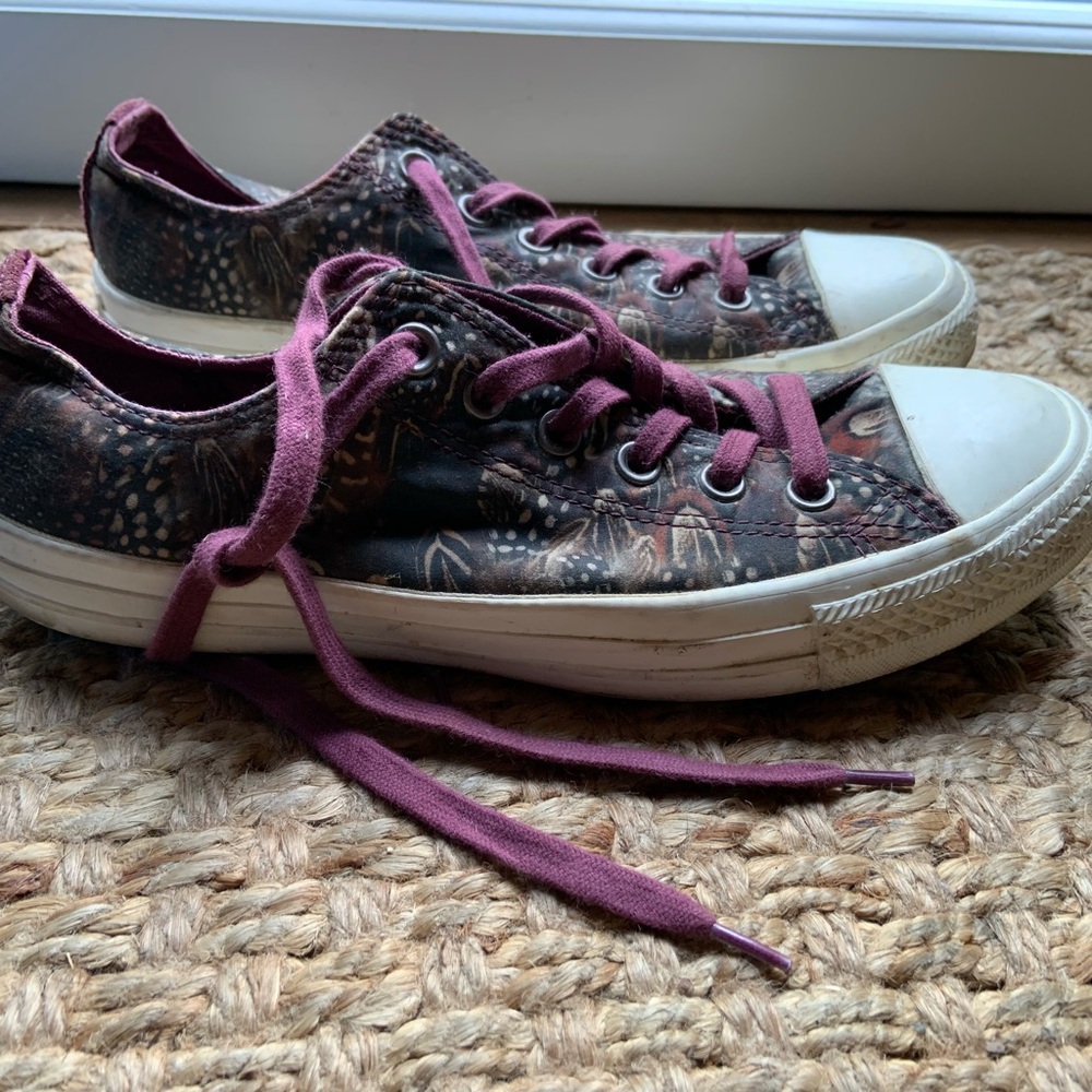 Patterned Sneakers with Burgundy Laces